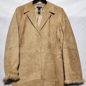 Kenneth Cole New York Women’s Large 100% Suede Jacket | Rabbit Hair Angora Trim